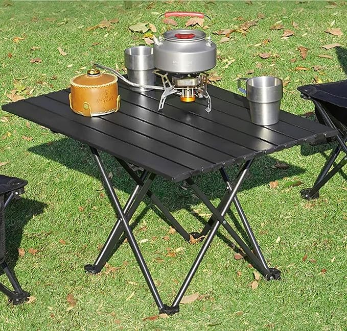 Folding Camping Table, 16 Inch x 13.8 Inch x 11.4 Inch Black Carbon Steel Foldable Table with Storage Bag for Home and Outdoors (S)
