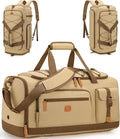 Gym Bag for Men and Women with Shoe & Laptop Compartment, 3-in-1 Sports Travel Duffel Bag Anti-Theft Weekender Carry-on Backpack for Airplane & Workout, Overnight Travel Bag, 35L, Khaki, Medium