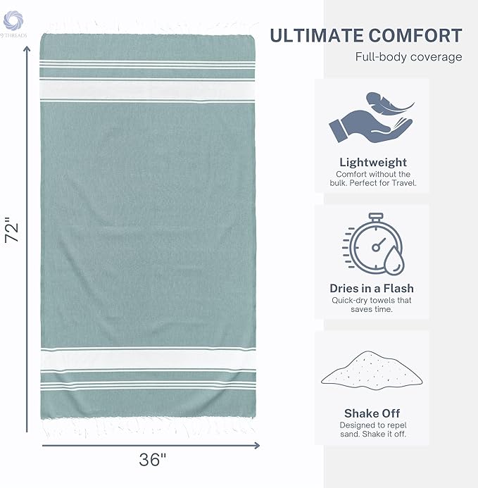 Cotton Turkish Beach Towel with Towels Oversized 36"x72" Pool Absorbent Extra Large Quick Dry Sand Travel Towel (Mix, 6 Pack)