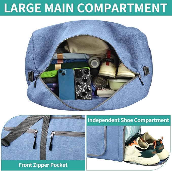 Dimayar 115L Travel Duffle Bag for Men Women - Foldable Duffel Bag with Shoes Compartment - Overnight Bags Waterproof & Tear Resistant(Blue)