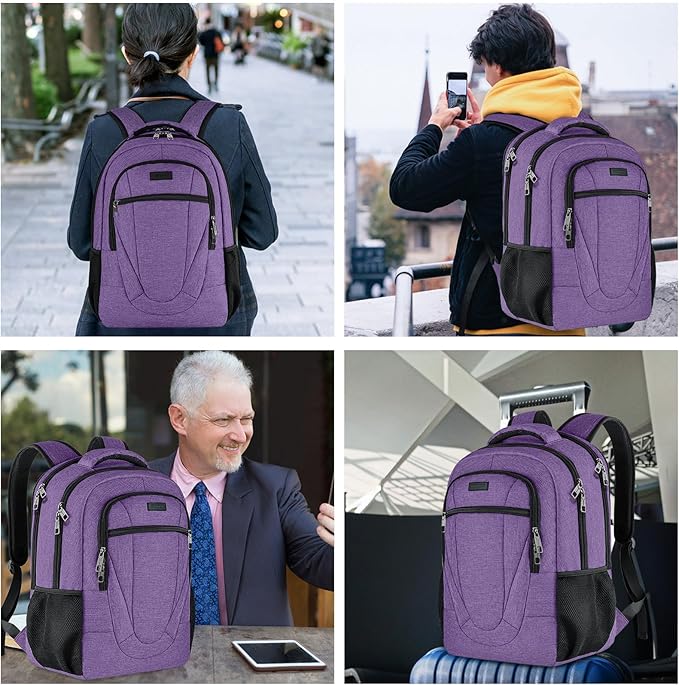 BIKROD Backpack for Women and Men, Extra Large School Backpacks for Teens, Water Resistant Back Pack Fits 17 Inch Laptop, Business Anti Theft Sturdy Computer Bag Gifts, Purple