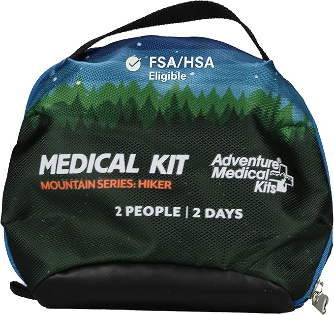Adventure Medical Kits Mountain Series Medical Kit - Hiker - Emergency Medical First Aid Kit - for 2 People for 2 Days - Comes with a Trauma Pad, Medicine, Guide Book & More - Forest