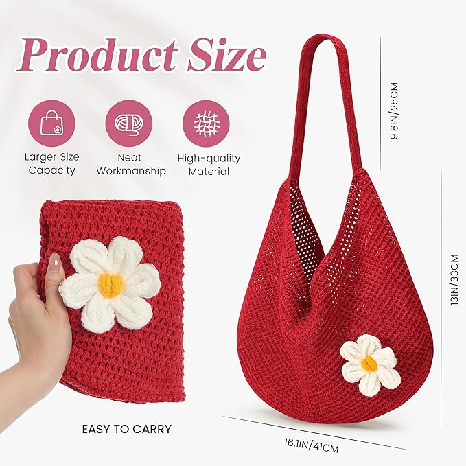 Premillow Crochet Beach Bags for Women, Summer Beach Tote Bag, Mesh Cute Beach Purse, Aesthetic Knit Bag Handbag Shoulder Bag