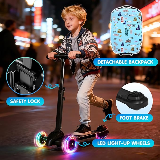 smilesun 4-in-1 Detachable Scooter Luggage for Kids & Teens, Foldable Hardside Ride On Suitcase with Wheels, Stylish and Safe Design(Blue)