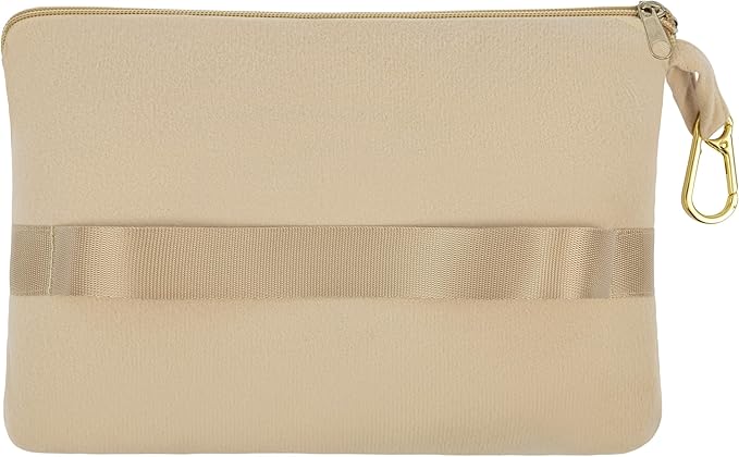 BlueHills Lightweight Travel Blanket Pillows Compact for Two Airplane Traveling Essentials Flight Throws in Bag case with Backpack Clip Compact Large Plane Accessories – Gray and Beige