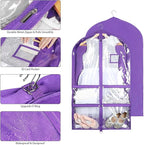 Syeeiex Clear Dance Costume Garment Bag with 3" Gussetes(2 Pack), 40'' Garment Bags for Dance Costumes, Kids Dance Garment Bag with 4 Medium Zippered Pocket - Suitable for Dance Competitions(Purple)