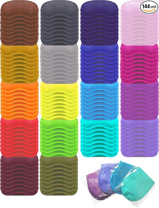 Eye Mask Sleep Masks Pack of 144 PorsMing Sleeping Mask Blindfold Eye Cover Team Building Games Party with Nose Pad and Adjustable Strap for Women Men Kids 4 Layers Colors (18 Color 144 Pieces)