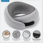 WANDER PLUS® 100% Pure Memory Foam Travel Neck Pillow Airplane Neck Support Ergonomic Design Best for Sleeping Plane Car Train Office Flight for Adults Max Sky Blue