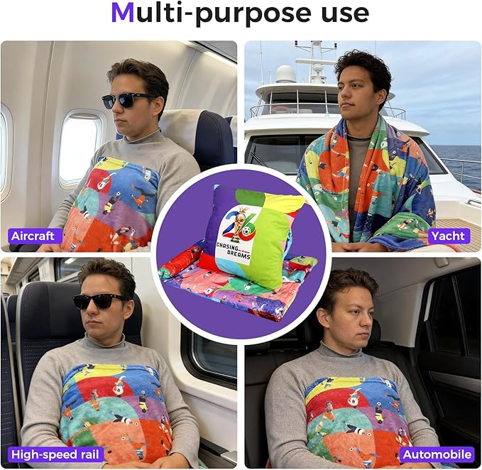 3 in 1 Travel Pillow Blanket Set with Removable Flannel Blanket Throw,Hand Warmer Pockets,Pillow (Color3, 50in*60in)