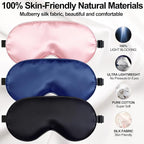 Sleep Mask, Silk Eye Mask for Sleeping with Adjustable Strap, Blindfold Eyeshade for Men & Women, Comfortable & Soft Eye Cover Eyeshade for Night Sleep（Black&Blue&Pink&1 Laundry Bag）