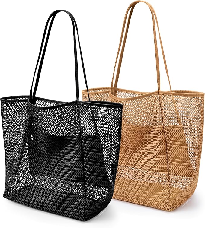 KALIDI Beach Nylon Mesh Tote Bag, Casual Tote Bag Hobo Women Foldable MAX 23L Shoulder Bag For Beach Picnic Vacation
