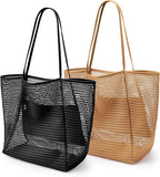 KALIDI Beach Nylon Mesh Tote Bag, Casual Tote Bag Hobo Women Foldable MAX 23L Shoulder Bag For Beach Picnic Vacation