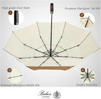 Balios Travel Folding Umbrella with Real Wood Handle Auto Open Close Vented Windproof Canopy - Designed in UK