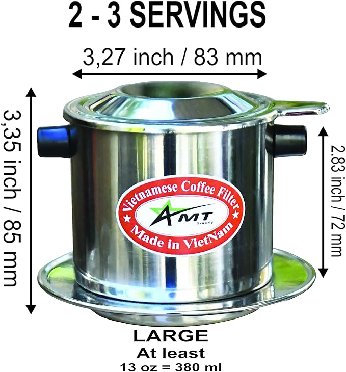 AMT 13 oz Coffee Maker - Vietnamese Phin Filter with Cork, 2-3 Servings, Screw Down Coffee Dripper for Home Office