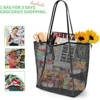 KALIDI Beach Nylon Mesh Tote Bag, Casual Tote Bag Hobo Women Foldable MAX 23L Shoulder Bag For Beach Picnic Vacation