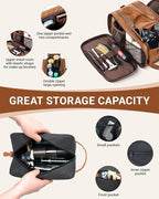 Elviros Travel Toiletry Bag Gift for Men，Mens Toiletries Bag Gifts Set Shaving Dopp Kit Water-resistant Bathroom Toiletries Organizer PU Leather Cosmetic Bags 2 Pack Brown
