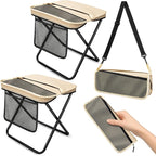 2 Pack Portable Folding Stools, Collapsible Pocket Chair, Foldable Camping Stool for Adults Backpack, Outdoor Seats Foot Rest, for Travel Hunting Fishing Hiking Gardening - Large, Khaki
