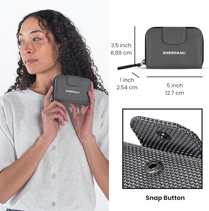 Sherpani Barcelona AT, Small Nylon Bifold Zipper Pocket Wallet, Travel Bag for Men Women, RFID Protection, Unisex Travel Gift (Granite)