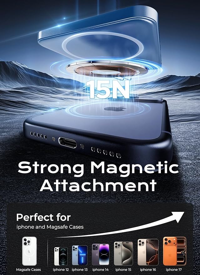 Aobbow Magnetic Portable Charger, 5000mAh Ultra Slim Power Bank, 15W Fast Charging for Magsafe Battery Pack, Travel Essential Wireless Charger Compatible with iPhone 17/16/15 Series - Dark Blue