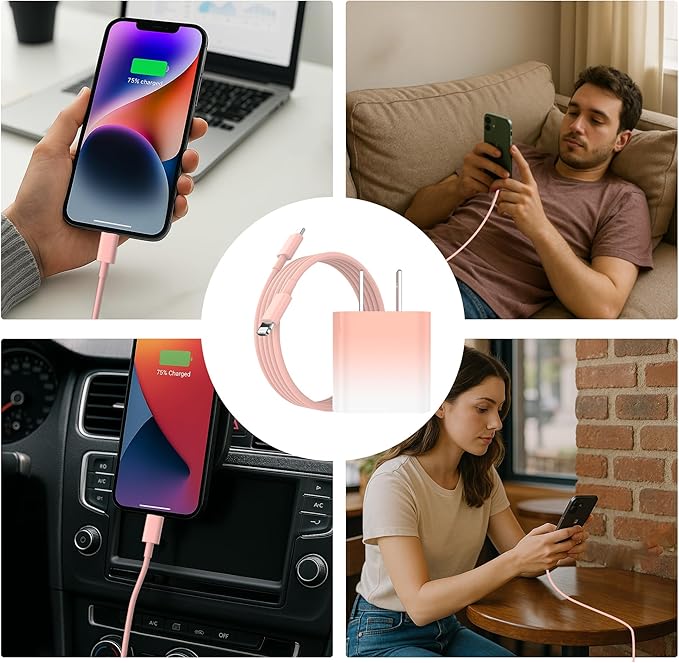 GREPHONE iPhone Charger Fast Charging,20W PD USB C Wall Charger 4 Pack with 6FT Fast Charging Cable - Fast Charger for iPhone 14/14 Pro Max/13/13 Pro/12/12 Pro/11/11 Pro/XS, iPad(Pink)
