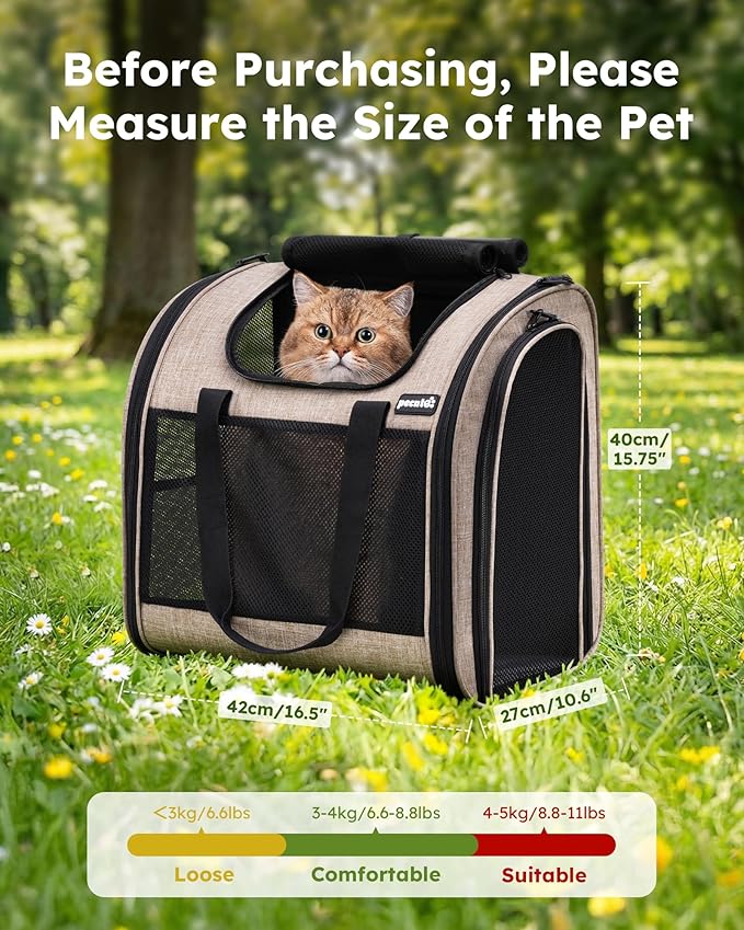 Pecute Cat Backpack with Widened Interior Space, Upgraded Dog Backpack Carrier with Various Ways to Carry, Pet Backpack with Breathable Mesh, Pet Travel Carrier with Soft Padded,Khaki