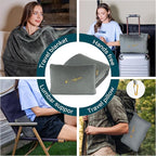 Travel Blanket and Pillow Set for Airplane, 300 GSM Soft Fleece Compact Travel Blanket with Inflatable Pillow and Carry Bag, 60x43 Inches, Grey