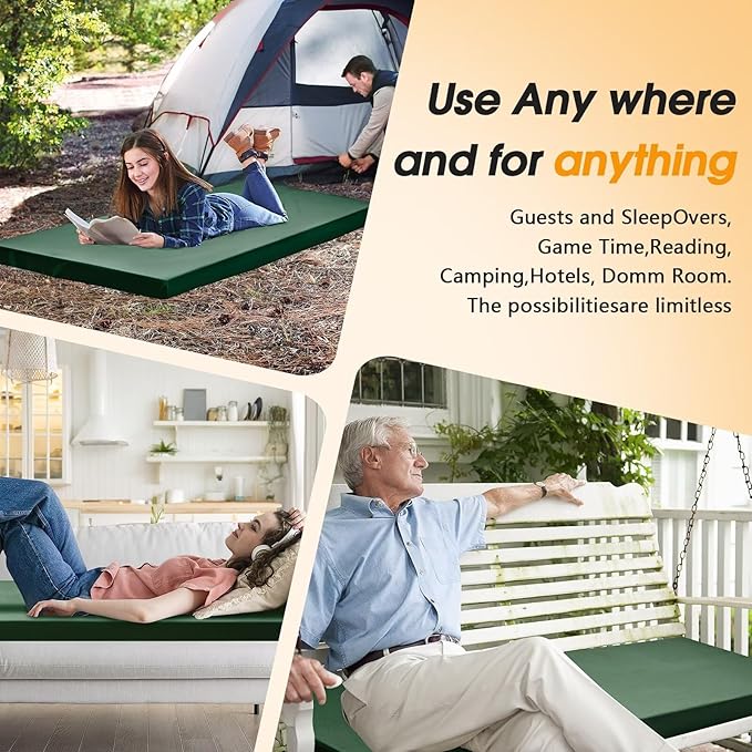 CYMULA Camping Cot Mattress 2in Memory Foam Sleeping Pad,Soft Warm Non-Slip Camping Mattress Topper with Retaining for Adults,Portable Roll up Pad for Travel（only Mattress）