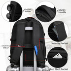 DUSLANG 17 Inch Laptop Backpack for Travel Water Resistant College Backpack for Men Women Laptop Bag with USB Charging Port Clear Cosmetic Bag,Black