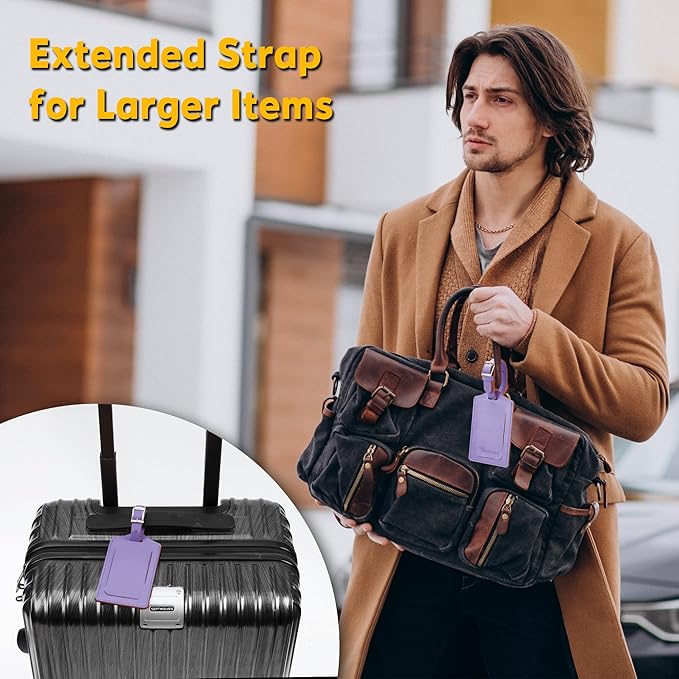 Travelambo Luggage Tags for Suitcases Faux Leather Privacy Protection 2 Pack Bag Tags Travel Accessories Essential, Classic Purple