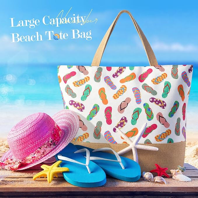 Trifabricy Beach Bag for Women, Large Beach Tote Bags with Zipper, Woven Straw Tote Waterproof, Swim Gym Shopping Travel Bag