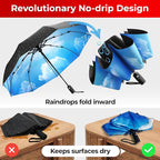 TUMELLA Inverted Windproof Umbrella, Large, Strong, Light, Portable, Automatic Reverse Folding Rain Umbrella, Durable Premium Grip, Fits Car & Backpack