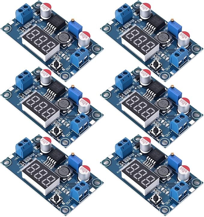 LM2596 DC-DC Buck Power Converter Module, Adjustable Voltage Regulator 4-40V to 1.25-37V Buck Converter with LED Voltmeter Display (Pack of 6)