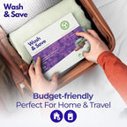 WASH & SAVE Laundry Detergent Sheets - 60 Loads / 30 Sheets | Plant-Based, Eco-Friendly, Hypoallergenic Liquidless Detergent | Perfect for Travel & Dorm - Lavender Meadow