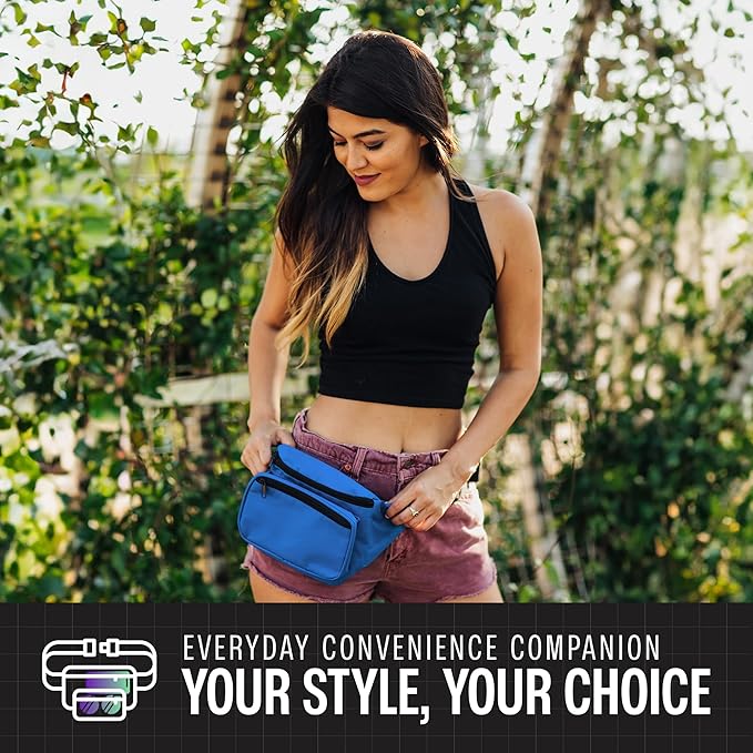 Blue Fanny Pack Belt Bag I Mens Fanny Packs for Women Fashionable - Crossbody Bag Bum bag Waist Bag Waist Pack - Hands Free for Hiking, Running, Travel, Waterproof and more
