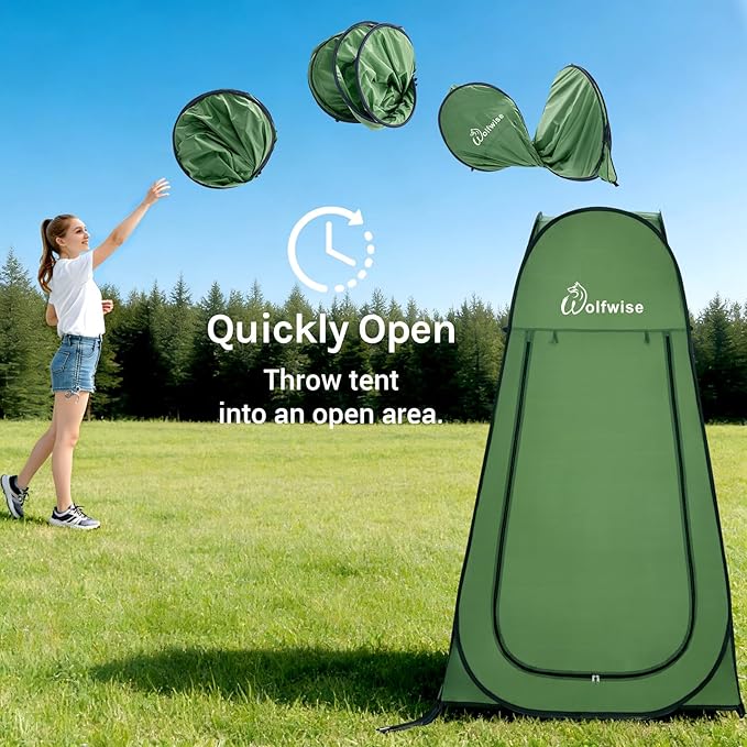 Wolfwise Pop Up Shower Tent, Portable Instant Changing Tent with Ventilation Window & Carry Bag, Privacy Bathroom Toilet for Beach, Camping & Outdoor, Width 47 ", Height 83 ", Green
