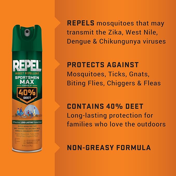Repel Insect Repellent Sportsmen Max Formula 40% DEET 6.5 Ounces, Aerosol, 6 Pack