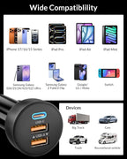 3-Port 70W Fast Car Charger for iPhone 14 13 12 11 Pro Max SE XR XS X 8 7 6 Plus, iPad, 2 Pack USB C Car Charger Adapter Cigarette Lighter with Coiled USB iPhone Carplay Cable &Lightning Charging Cord