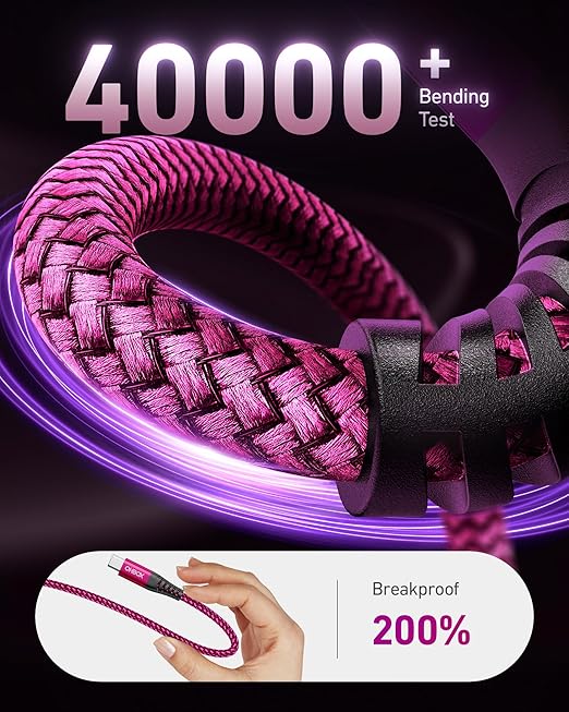 USB C Cable 60W Fast Charging [2 Pack 3FT], USB A to USB C Cable for CarPlay, USB to Type C iPhone Charger Durable Braided USBC Cord for iPhone 17/16/15/Pro Max, Samsung Galaxy S23 and More-Rose Red