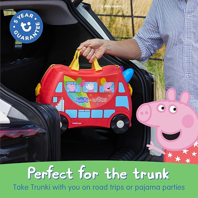 Trunki x Peppa Pig Ride-On Suitcase - Carry-on Approved Luggage, 18L Travel Bag, Kids Suitcases on Wheels for Girls and Boys, Lightweight Cabin Hand Luggage with Tow Strap