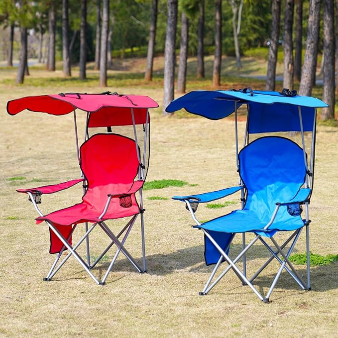 VTOY Portable Camping Chair with Canopy - Folding Chair with Canopy, Durable 600D Oxford Canopy Chair for Camping, Beach, Picnics, Fishing & Sports