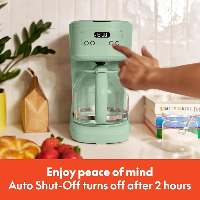 bella 12 Cup Programmable Coffee Marker, Reusable Dishwasher Safe Accessories, Easy LCD diaply, Auto Shutoff, 900 watt, Seaglass