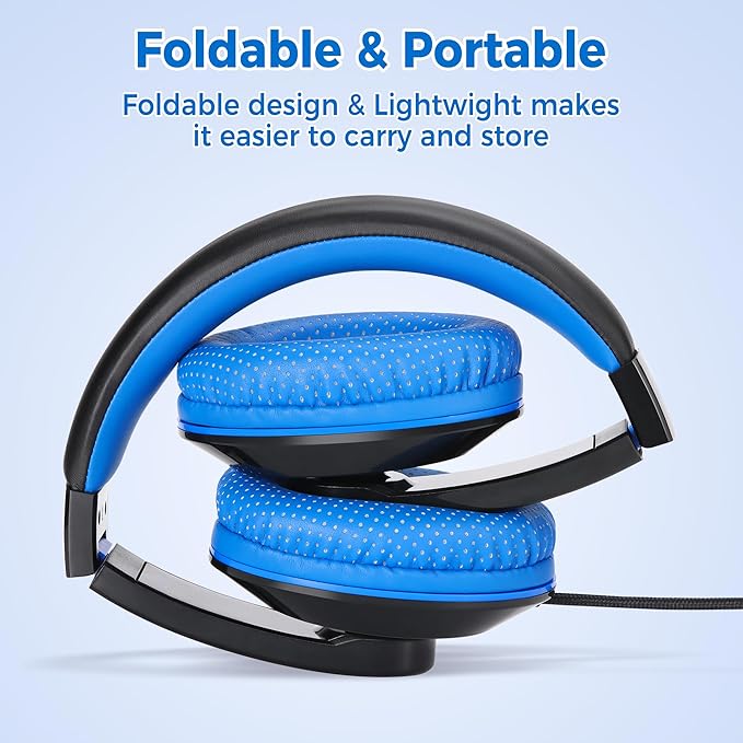 rockpapa Comfort+ Kids Headphones with Microphone, Boys Girls Student Over-Ear Headphones Wired Foldable for School Classroom Laptop PC Computer Tablet Black/Blue+Pink