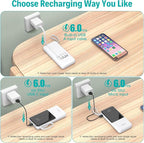 Portable Charger with Built in Cables,10000mAh Slim USB C Power Bank,5 Output 3 Input LED Display High Speed External Battery Pack Travel Phone Charger for iPhone Samsung Pixel LG Moto iPad,White