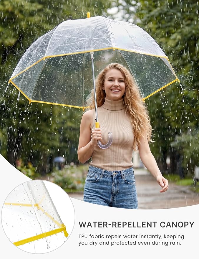 G4Free 52 inch Clear Bubble Umbrella, Large Canopy Transparent Dome Coverage Stick Umbrella, J Hook Handle European Style for Weddings,Prom,Graduation and Outdoor Events