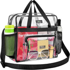 MAY TREE Clear Bag for Stadium Events, 12×5.5×12 Clear Tote Lunch Bag with Non-detachable Reinforced Straps for Work, Sporting Events and Gym, Black