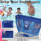 Fammart Mesh Beach Bag, Large Beach Tote with Zipper Pocket, Toys Pool Bag for Family Travel Vacation Cruise Essentials