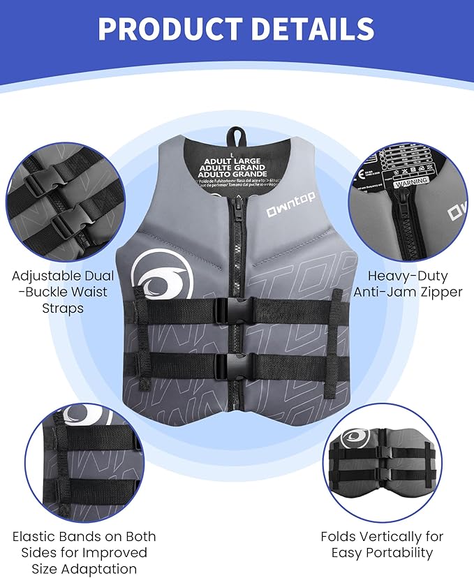 Owntop Swim Vest Adult Water Sport Vest Neoprene Floaties for Swimming, Boating, Kayaking, Fishing | Adjustable Zipper Dual Buckle Foldable Buoyancy Jacket