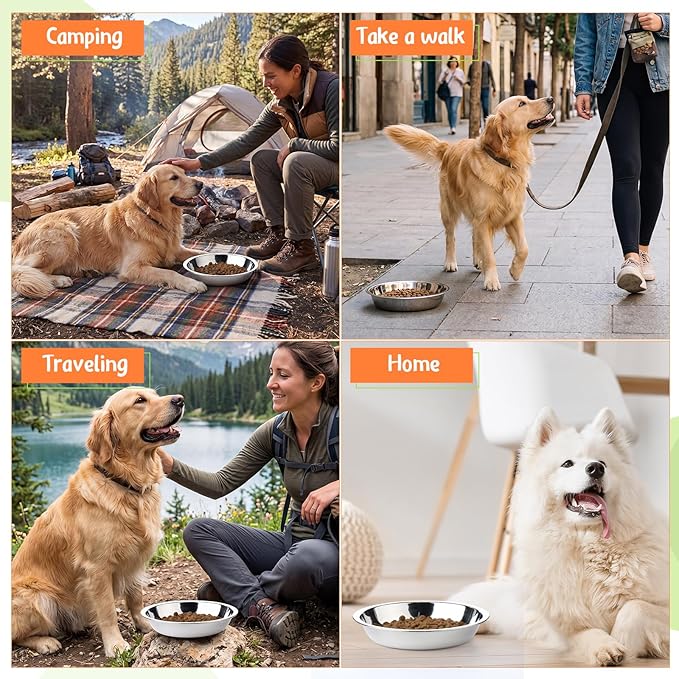 Patelai 4 Pcs Stainless Steel Dog Bowls with Silicone Lids Portable Food and Water Dishes for Pets Sealable Containers for 6.3" for Cats & Small Dogs (Black,Gray)