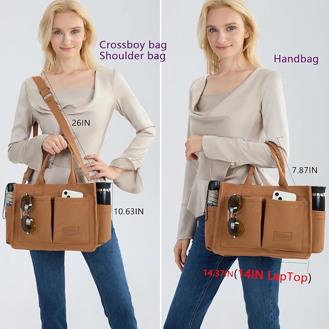 ZHMO Canvas Tote Bag for Women,Women's Bags Crossbody Bags Work Laptop Tote Bag Large Handbags Purse for Travel Nurse Teacher