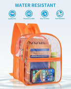Paxiland Clear Backpack Stadium Approved 12×12×6 with Reinforced and Wider Shoulder Straps, Small Clear Bag for Schools, Concerts, Work, Festivals and Sporting Events - Orange